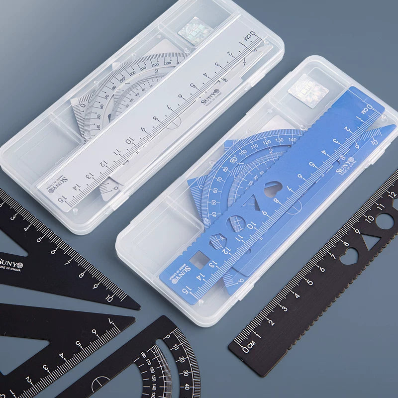 Drawing-Aluminum Alloy Ruler Set 30°60°90° & 45°45°90° Triangle, Compass & Protractor for Students