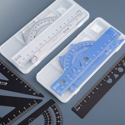 Drawing-Aluminum Alloy Ruler Set 30°60°90° & 45°45°90° Triangle, Compass & Protractor for Students