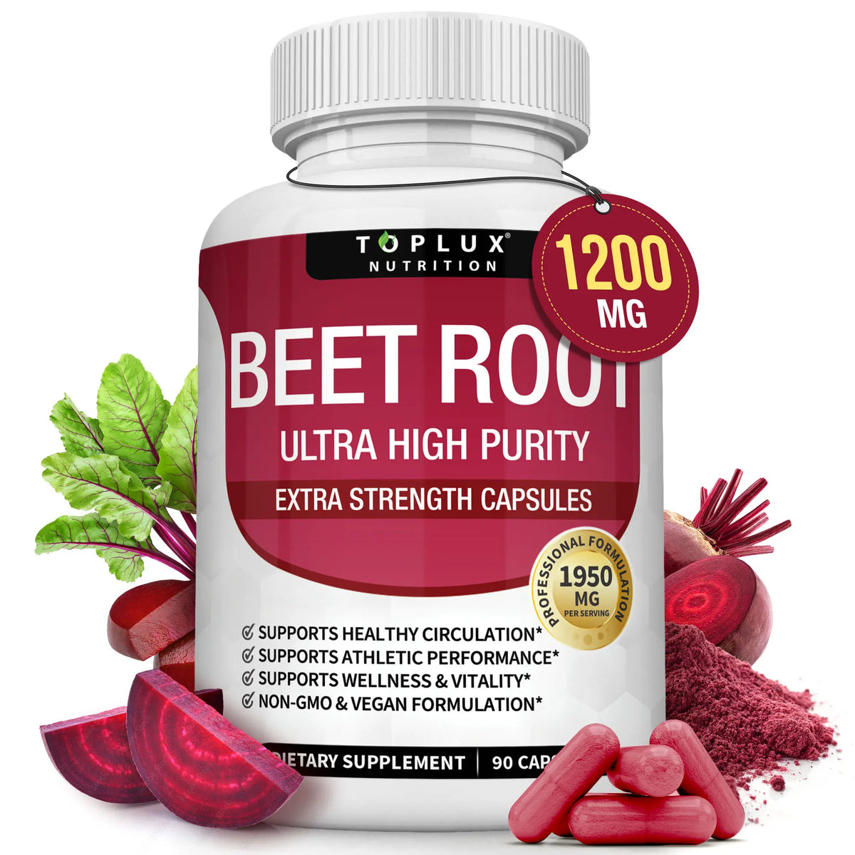Organic beet root capsules - beetroot for blood flow and circulation, energy and overall health