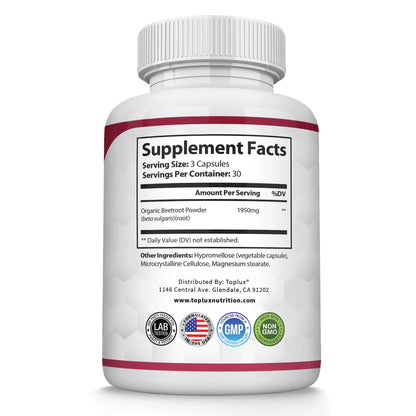 Organic beet root capsules - beetroot for blood flow and circulation, energy and overall health